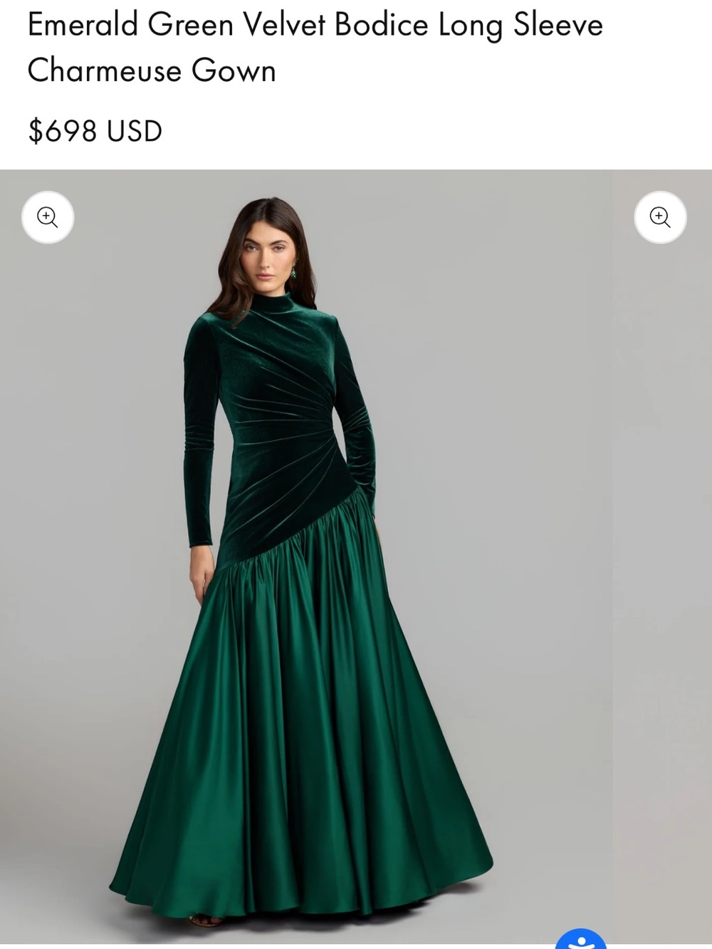 Mac Duggal Emerald Green Velvet Bodice Long-Sleeve Gown